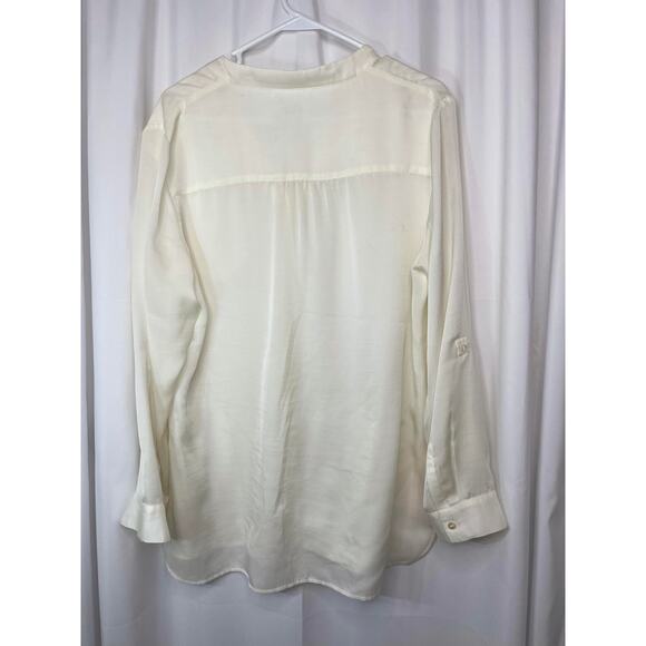 Chico's shirt blouse tunic top women's 12 semi sheer button down  up cream - Picture 8 of 16